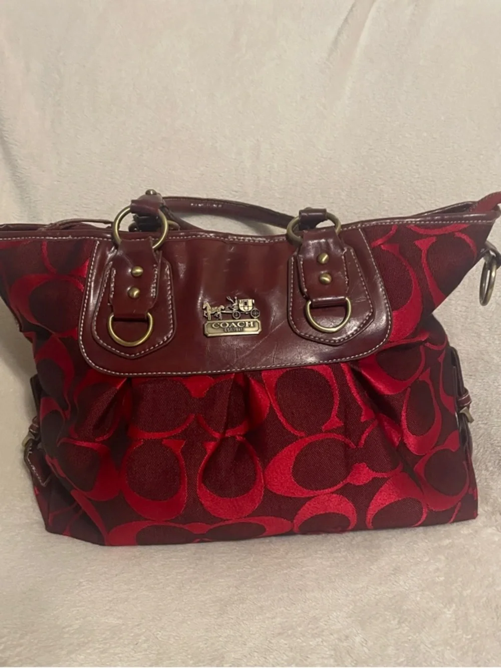 Coach Red and Burgundy Signature Tote